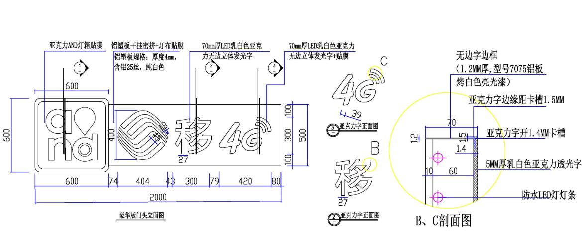 中国移动无边字切面图